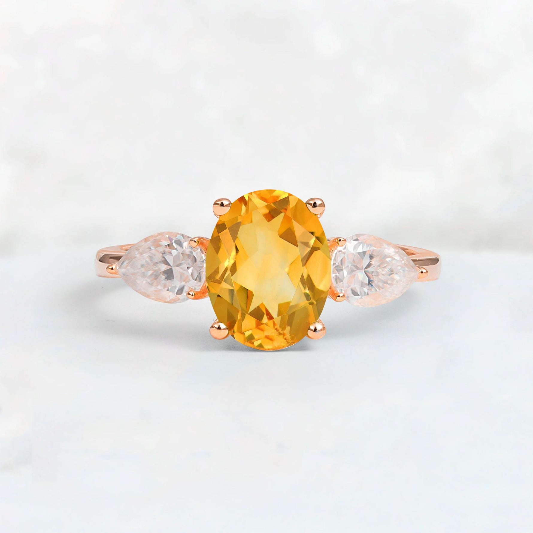 Oval Cut Citrine Three-Stone Engagement Ring with Pear Side Stones - Additional view