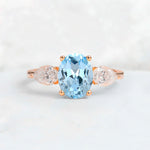 Oval Cut Aquamarine Three-Stone Engagement Ring with Pear Side Stones - Additional view