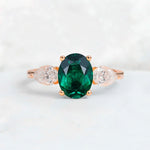 Oval Cut Emerald Three-Stone Engagement Ring with Pear Side Stones - Additional view