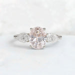 Oval Cut Moissanite Three-Stone Engagement Ring with Pear Side Stones - Additional view