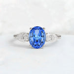 Oval Cut Sapphire Three-Stone Engagement Ring with Pear Side Stones - Additional view