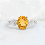 Oval Cut Citrine Three-Stone Engagement Ring with Pear Side Stones - Additional view