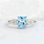 Oval Cut Aquamarine Three-Stone Engagement Ring with Pear Side Stones - Additional view