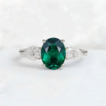 Oval Cut Emerald Three-Stone Engagement Ring with Pear Side Stones - Additional view