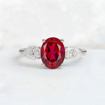 Oval Cut Ruby Three-Stone Engagement Ring with Pear Side Stones - Additional view
