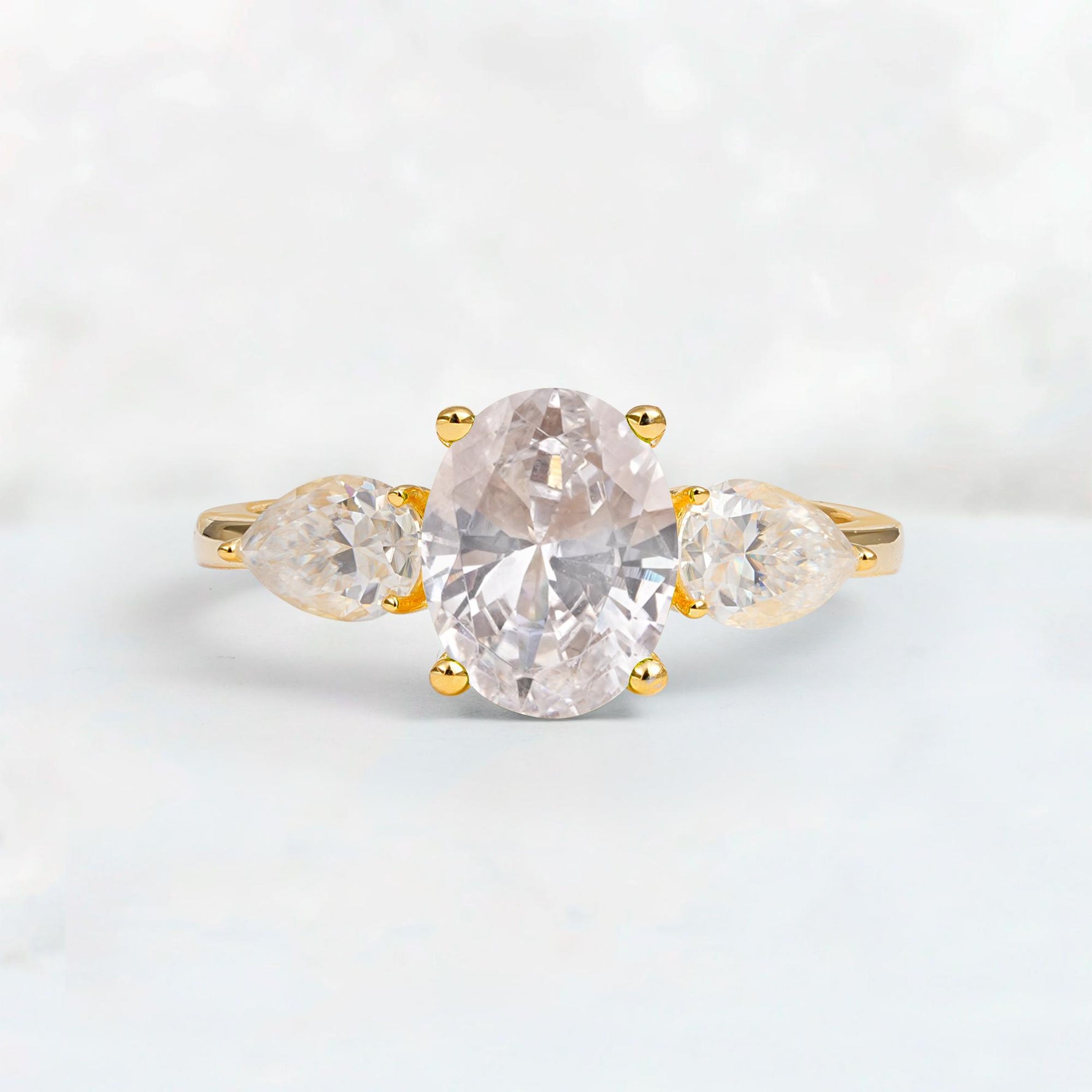 Oval Cut Moissanite Three-Stone Engagement Ring with Pear Side Stones - Additional view