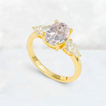 Oval Cut Moissanite Three-Stone Engagement Ring with Pear Side Stones - Additional view