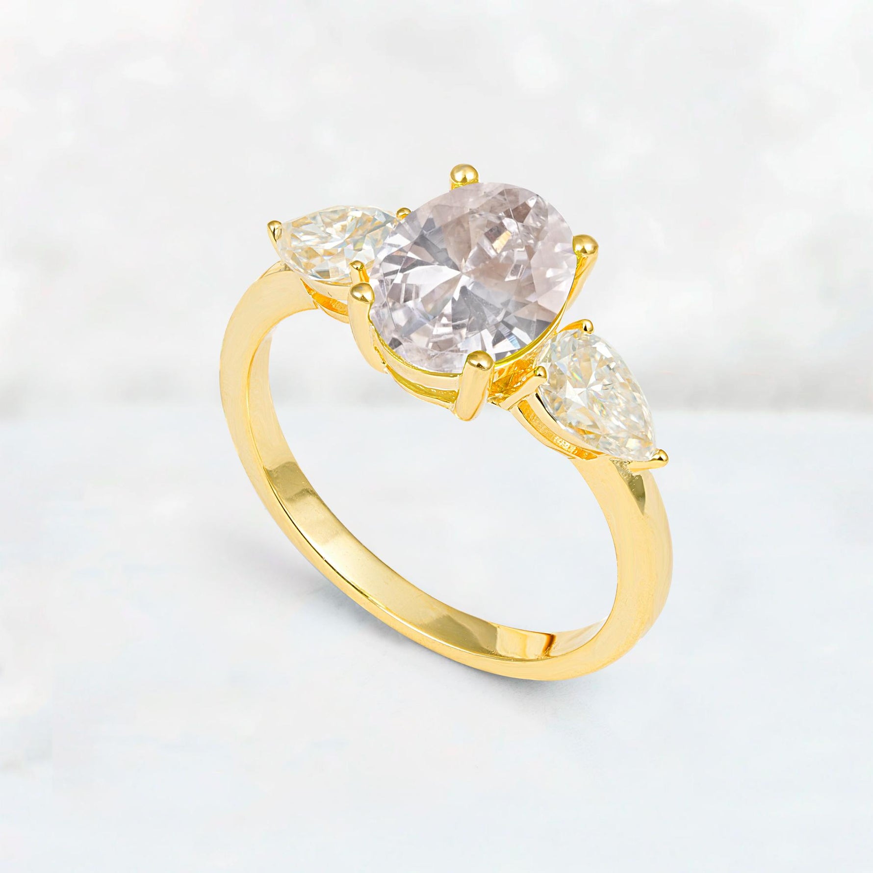 Oval Cut Moissanite Three-Stone Engagement Ring with Pear Side Stones - Additional view