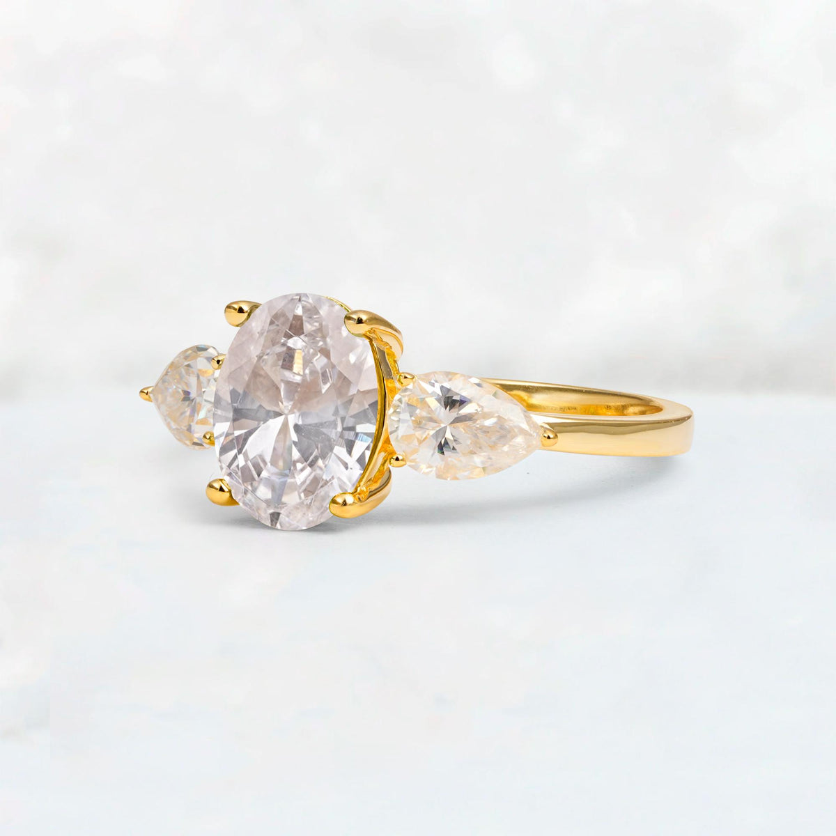 Oval Cut Moissanite Three-Stone Engagement Ring with Pear Side Stones - Additional view