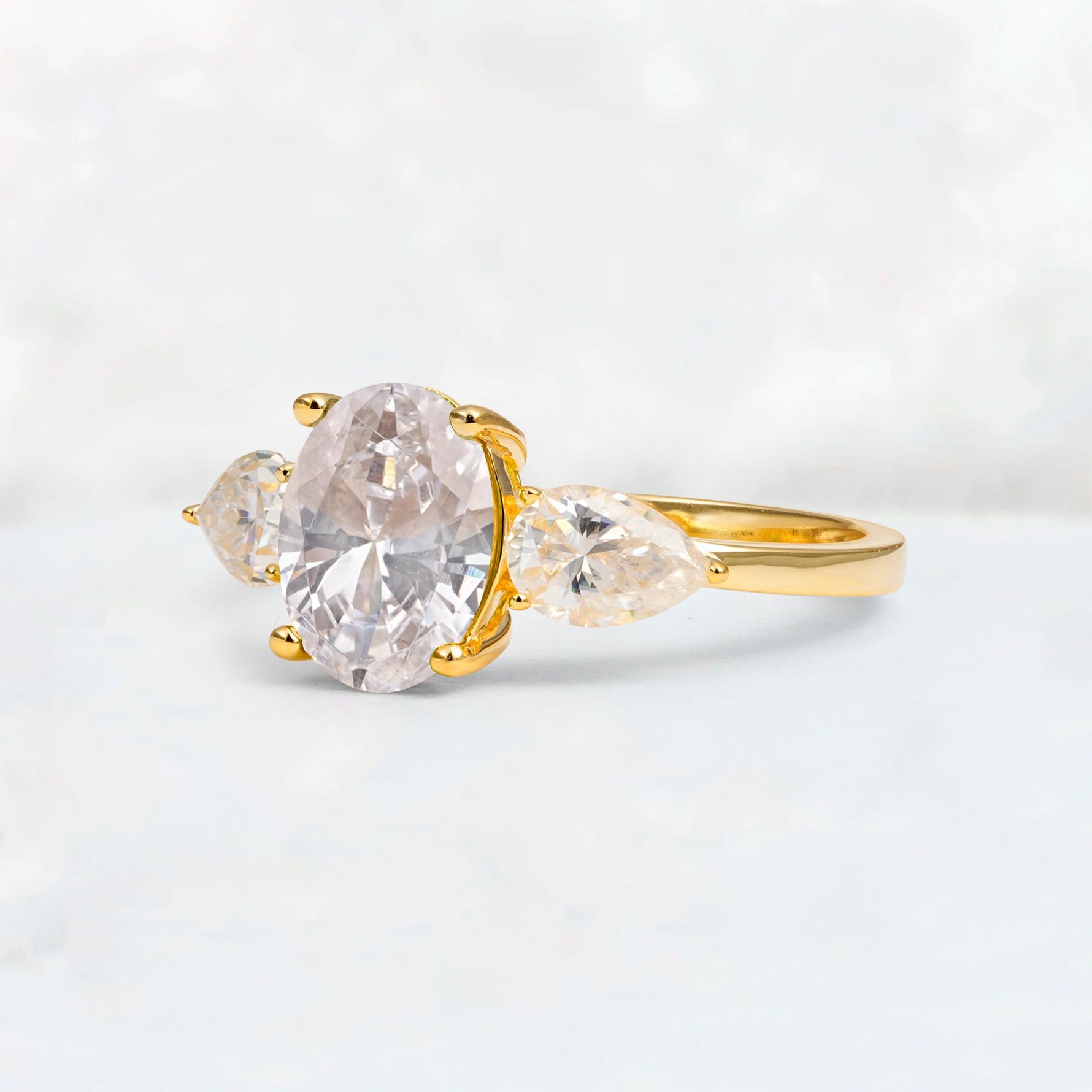 Oval Cut Moissanite Three-Stone Engagement Ring with Pear Side Stones - Additional view