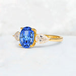 Oval Cut Sapphire Three-Stone Engagement Ring with Pear Side Stones - Additional view