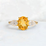Oval Cut Citrine Three-Stone Engagement Ring with Pear Side Stones - Additional view