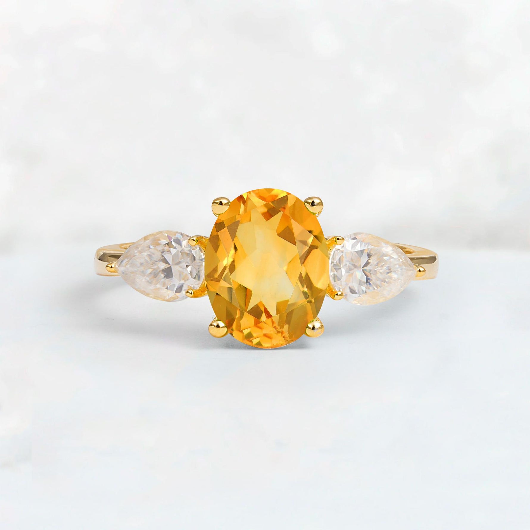 Oval Cut Citrine Three-Stone Engagement Ring with Pear Side Stones - Additional view