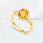 Oval Cut Citrine Three-Stone Engagement Ring with Pear Side Stones - Additional view