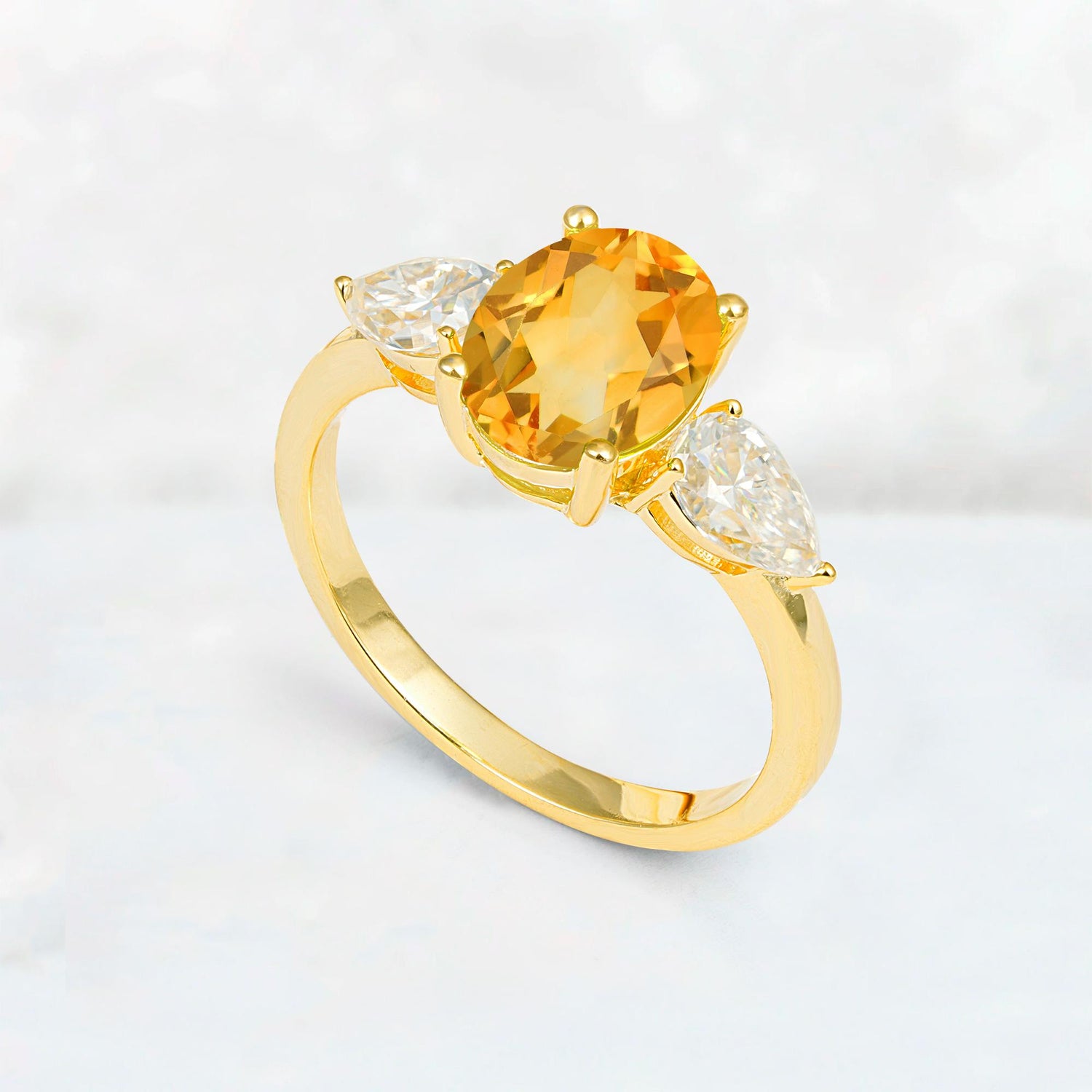 Oval Cut Citrine Three-Stone Engagement Ring with Pear Side Stones - Additional view