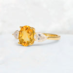 Oval Cut Citrine Three-Stone Engagement Ring with Pear Side Stones - Additional view