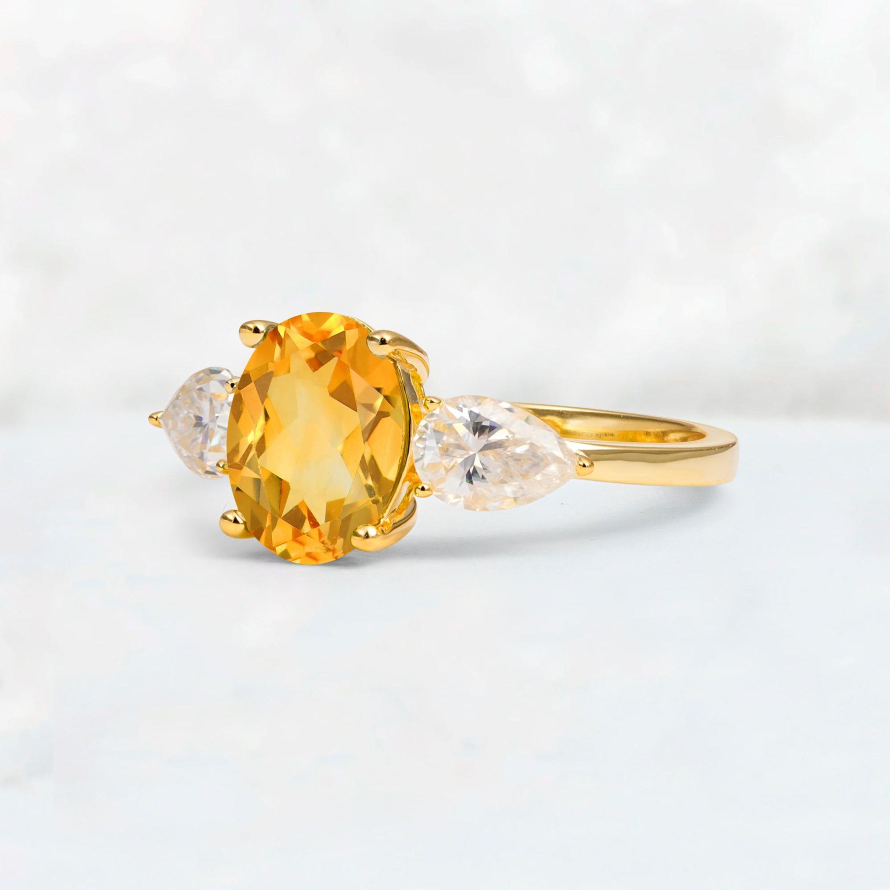Oval Cut Citrine Three-Stone Engagement Ring with Pear Side Stones - Additional view
