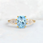 Oval Cut Aquamarine Three-Stone Engagement Ring with Pear Side Stones - Additional view