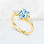 Oval Cut Aquamarine Three-Stone Engagement Ring with Pear Side Stones - Additional view
