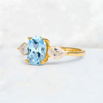 Oval Cut Aquamarine Three-Stone Engagement Ring with Pear Side Stones - Additional view