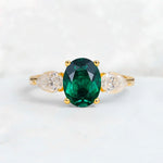 Oval Cut Emerald Three-Stone Engagement Ring with Pear Side Stones - Additional view