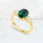 Oval Cut Emerald Three-Stone Engagement Ring with Pear Side Stones - Additional view