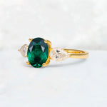 Oval Cut Emerald Three-Stone Engagement Ring with Pear Side Stones - Additional view