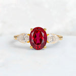 Oval Cut Ruby Three-Stone Engagement Ring with Pear Side Stones - Additional view