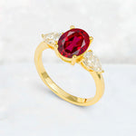 Oval Cut Ruby Three-Stone Engagement Ring with Pear Side Stones - Additional view