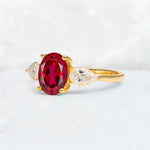 Oval Cut Ruby Three-Stone Engagement Ring with Pear Side Stones - Additional view
