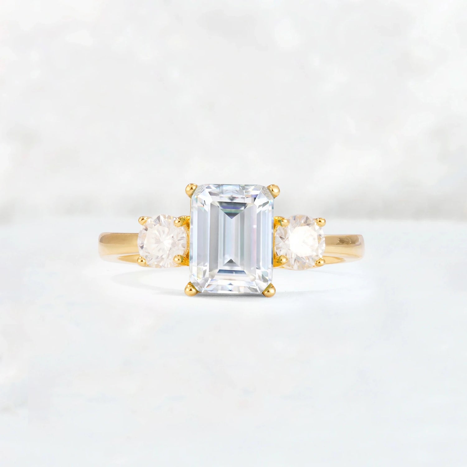 Emerald Cut Three Stone Moissanite Engagement Ring Anniversary Jewelry Gift