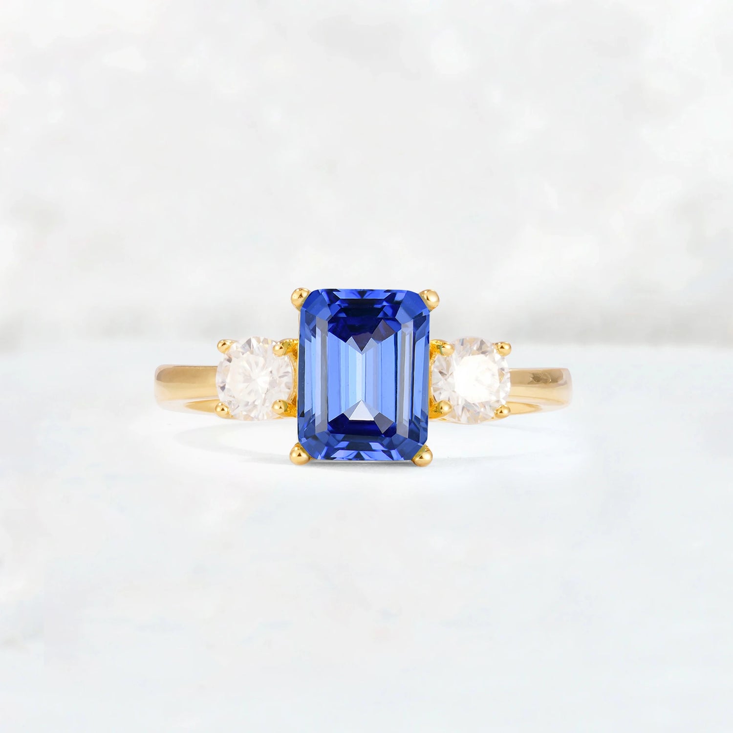 Emerald Cut Three Stone Sapphire Engagement Ring Anniversary Jewelry Gift