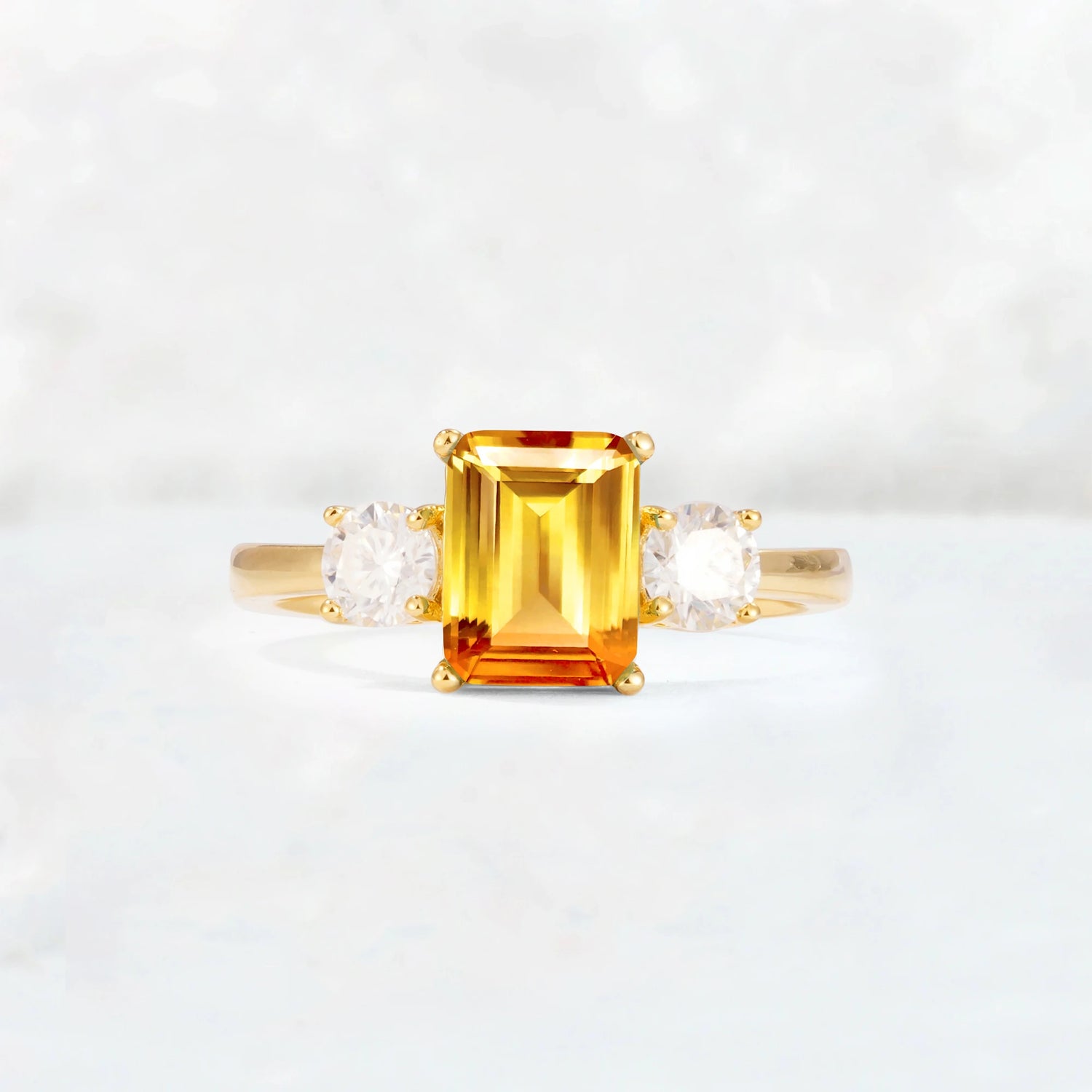 Emerald Cut Three Stone Citrine Engagement Ring Anniversary Jewelry Gift