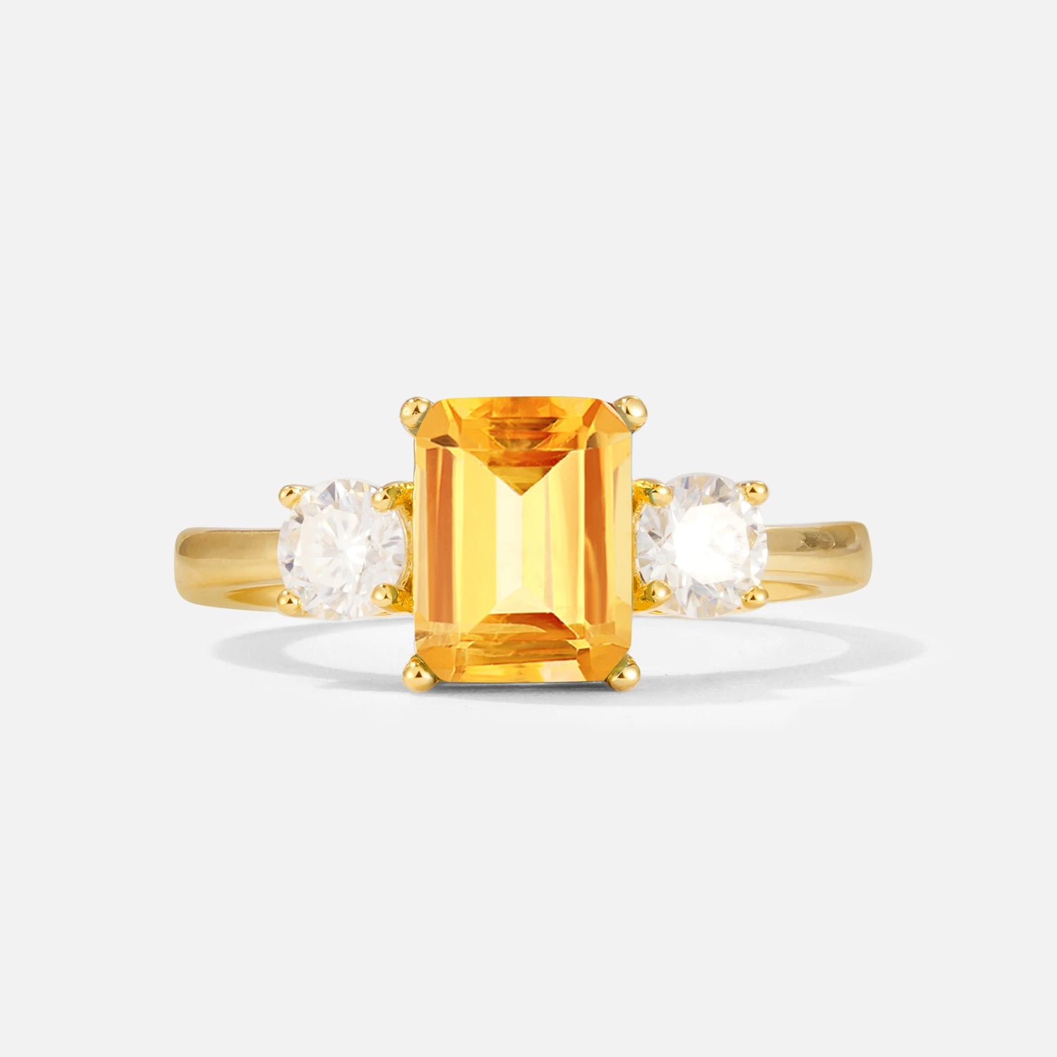 Emerald Cut Three Stone Citrine Engagement Ring Anniversary Jewelry Gift
