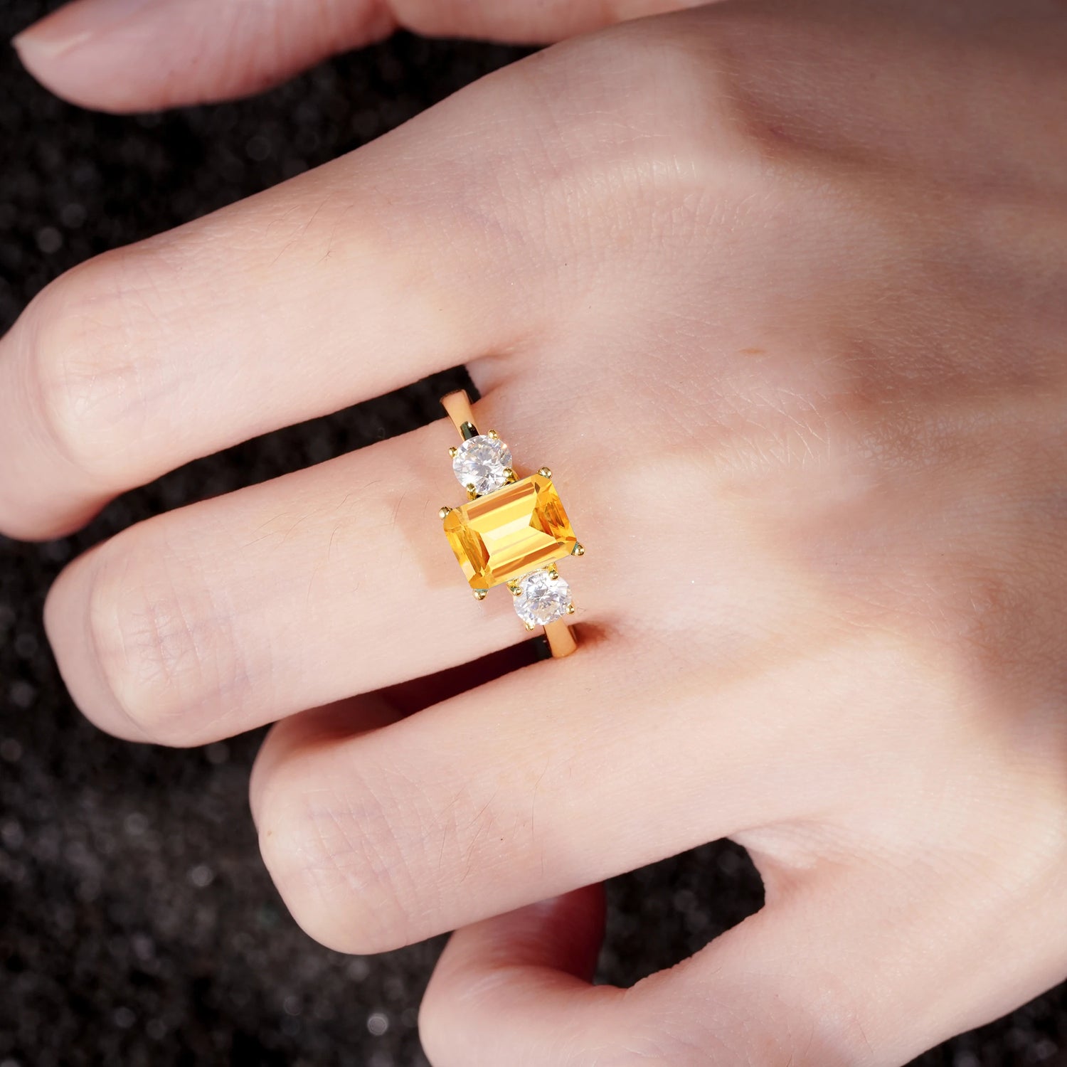 Emerald Cut Three Stone Citrine Engagement Ring Anniversary Jewelry Gift
