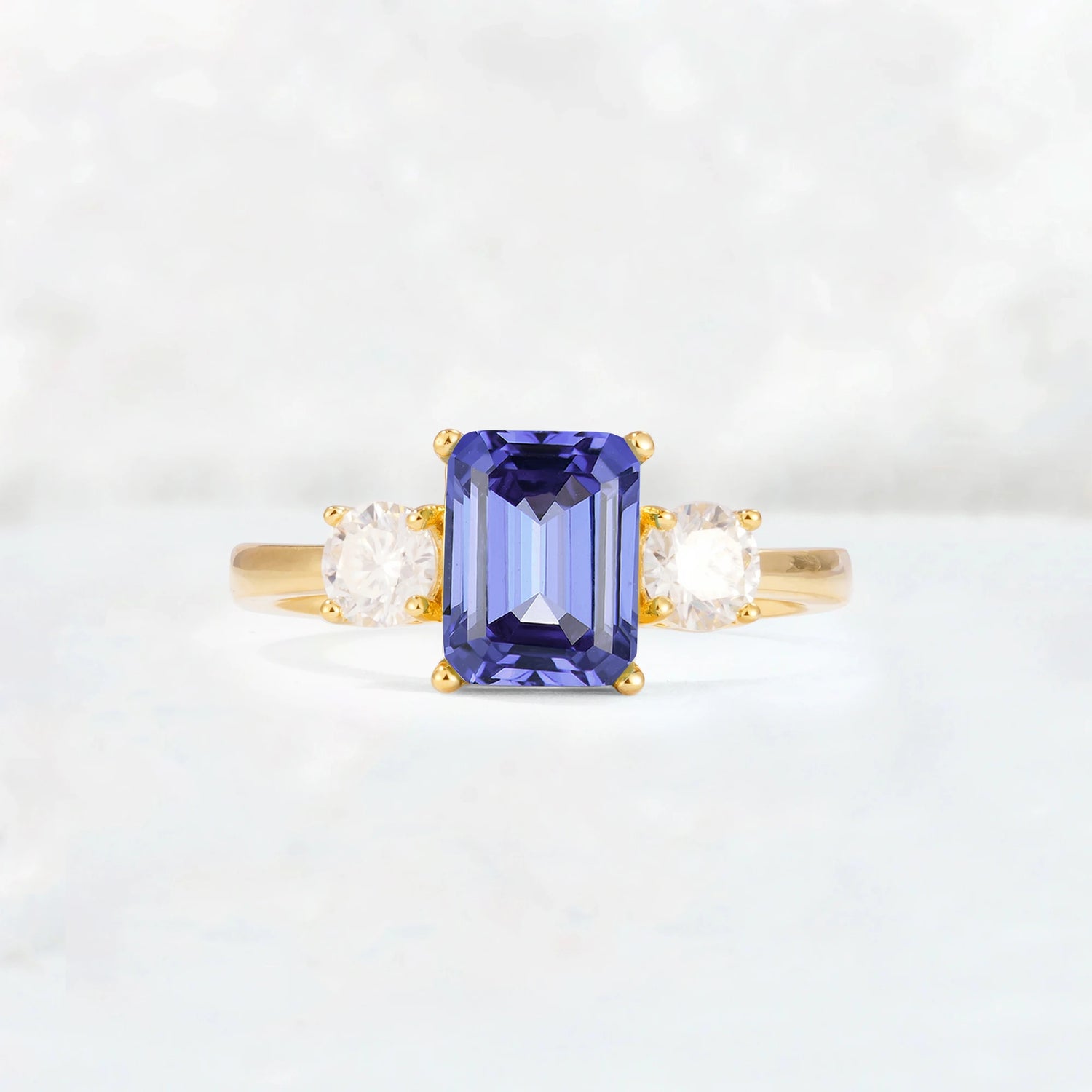 Emerald Cut Three Stone Tanzanite Engagement Ring Anniversary Jewelry Gift