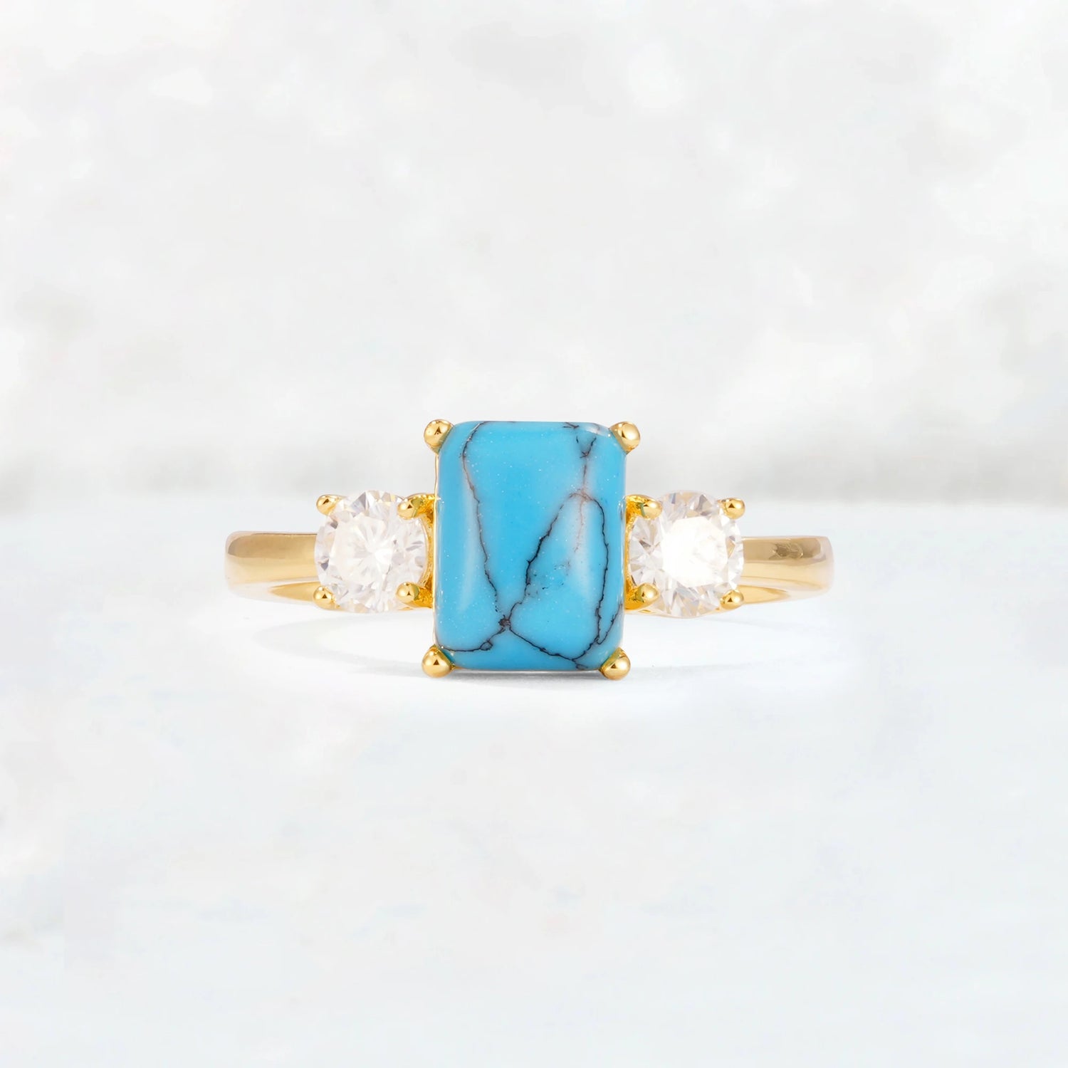 Emerald Cut Three Stone Turquoise Engagement Ring Anniversary Jewelry Gift