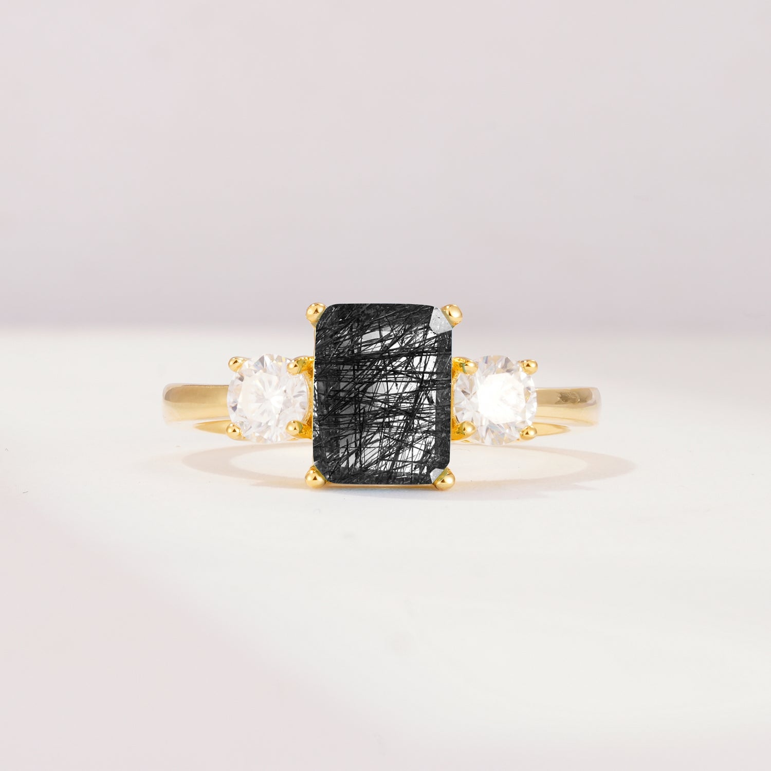 SR09241 Black Rutilated Quartz Ring - Yellow-Gold