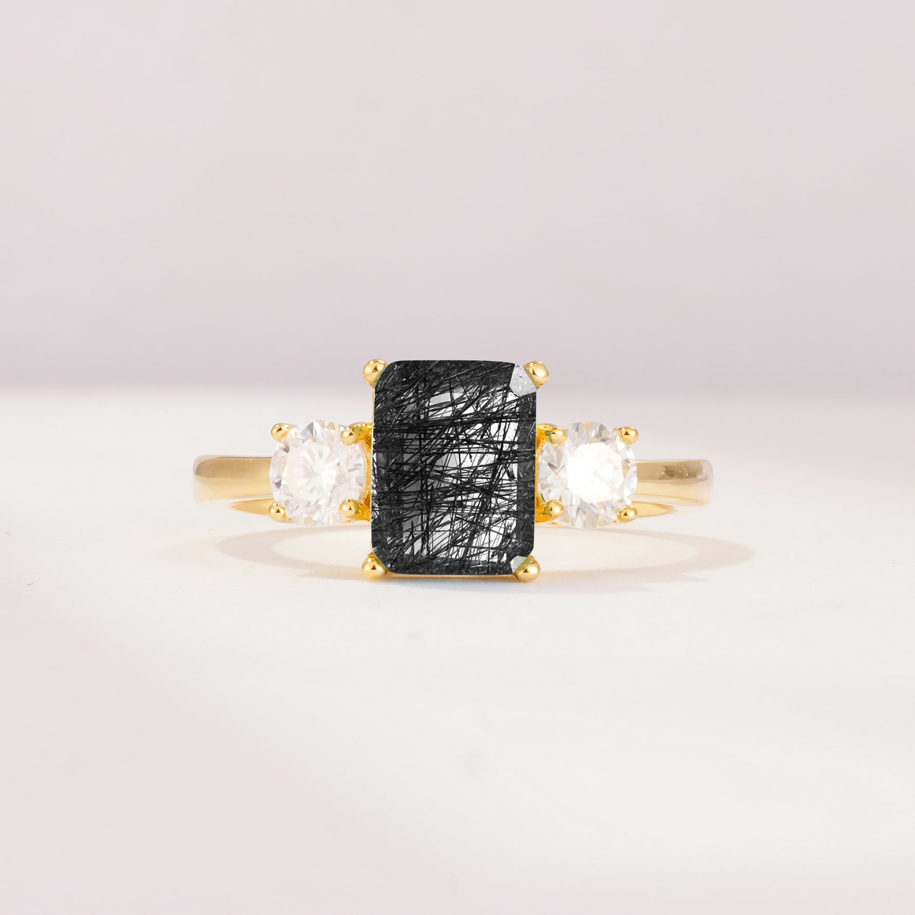 SR09241 Black Rutilated Quartz Ring - Yellow-Gold