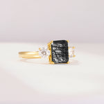 SR09241 Black Rutilated Quartz Ring - White-Gold