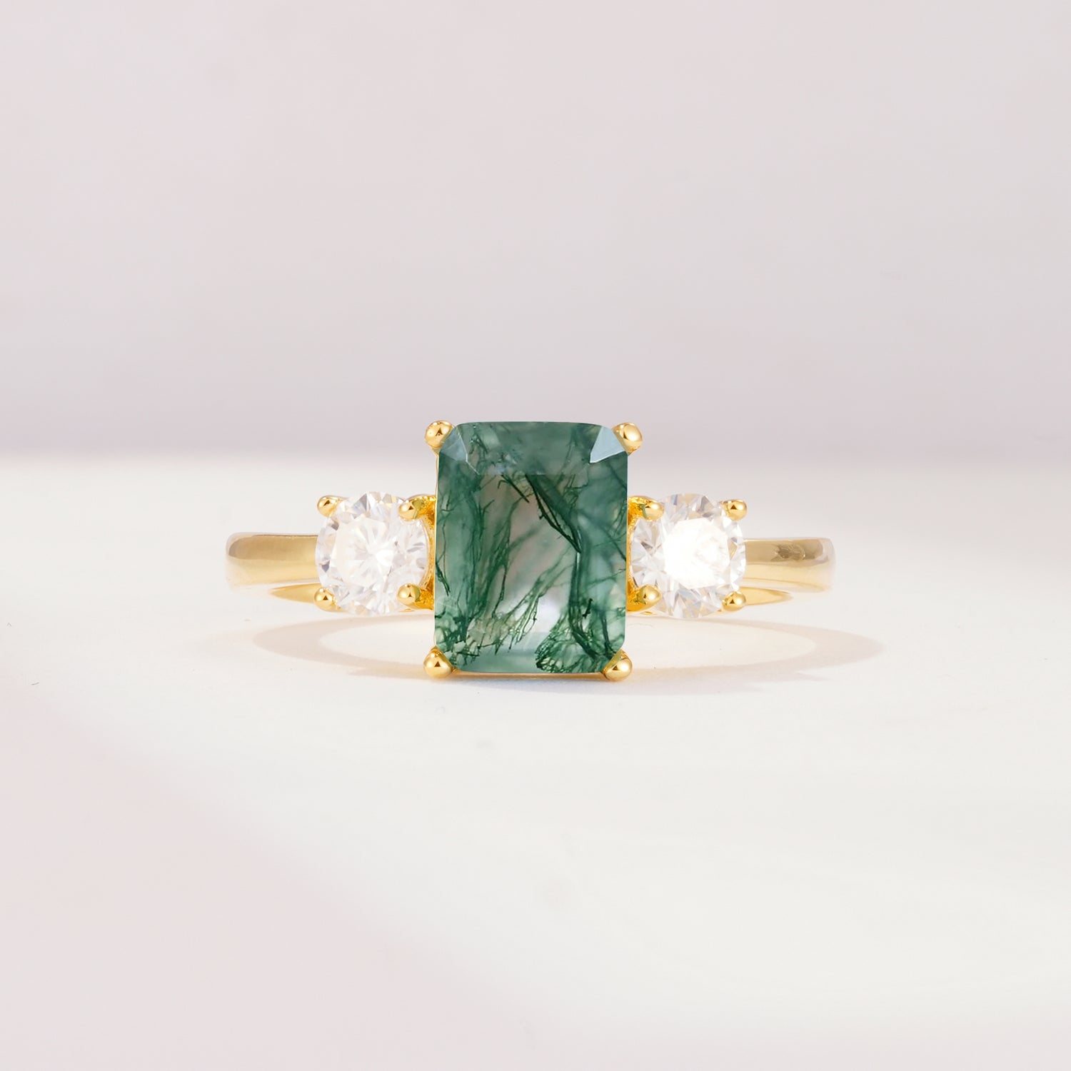 SR09241 Moss Agate Ring - Yellow-Gold