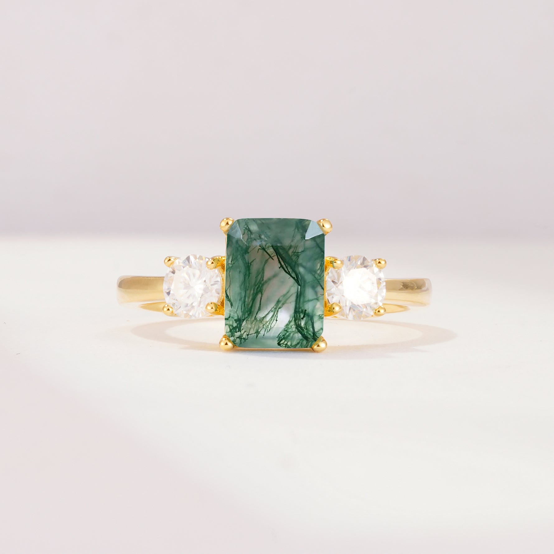 SR09241 Moss Agate Ring - Yellow-Gold