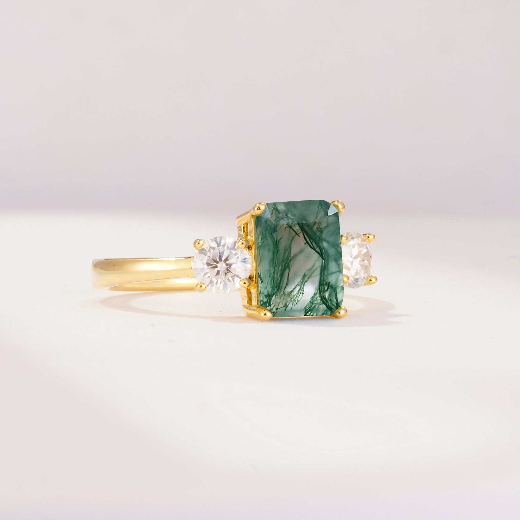 SR09241 Moss Agate Ring - White-Gold