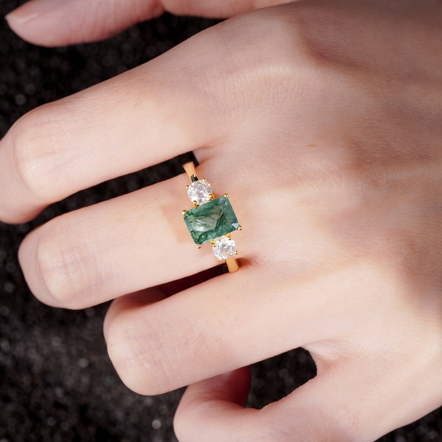 SR09241 Moss Agate Ring - Rose-Gold