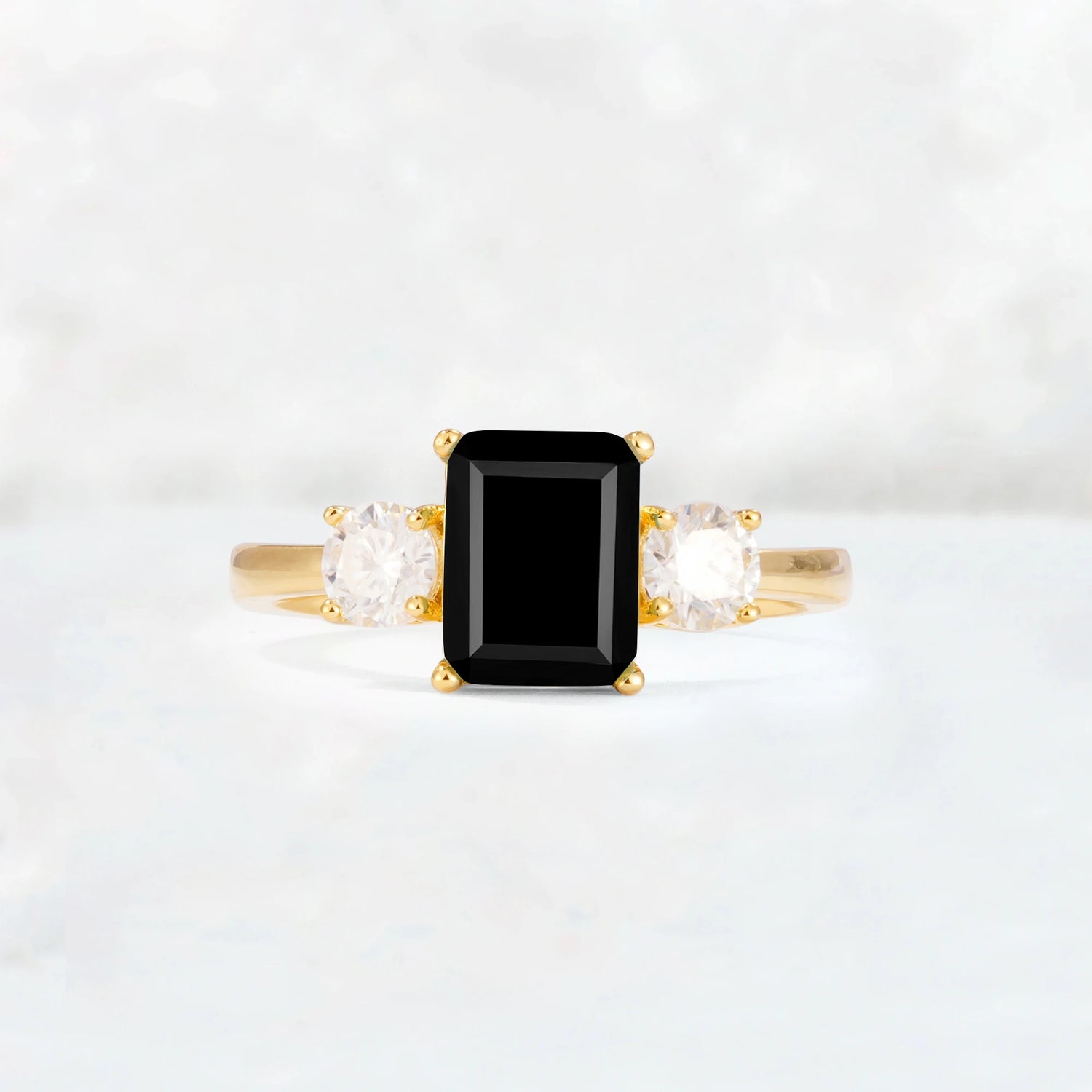 Emerald Cut Three Stone  Black Onyx Engagement Ring Anniversary Jewelry Gift