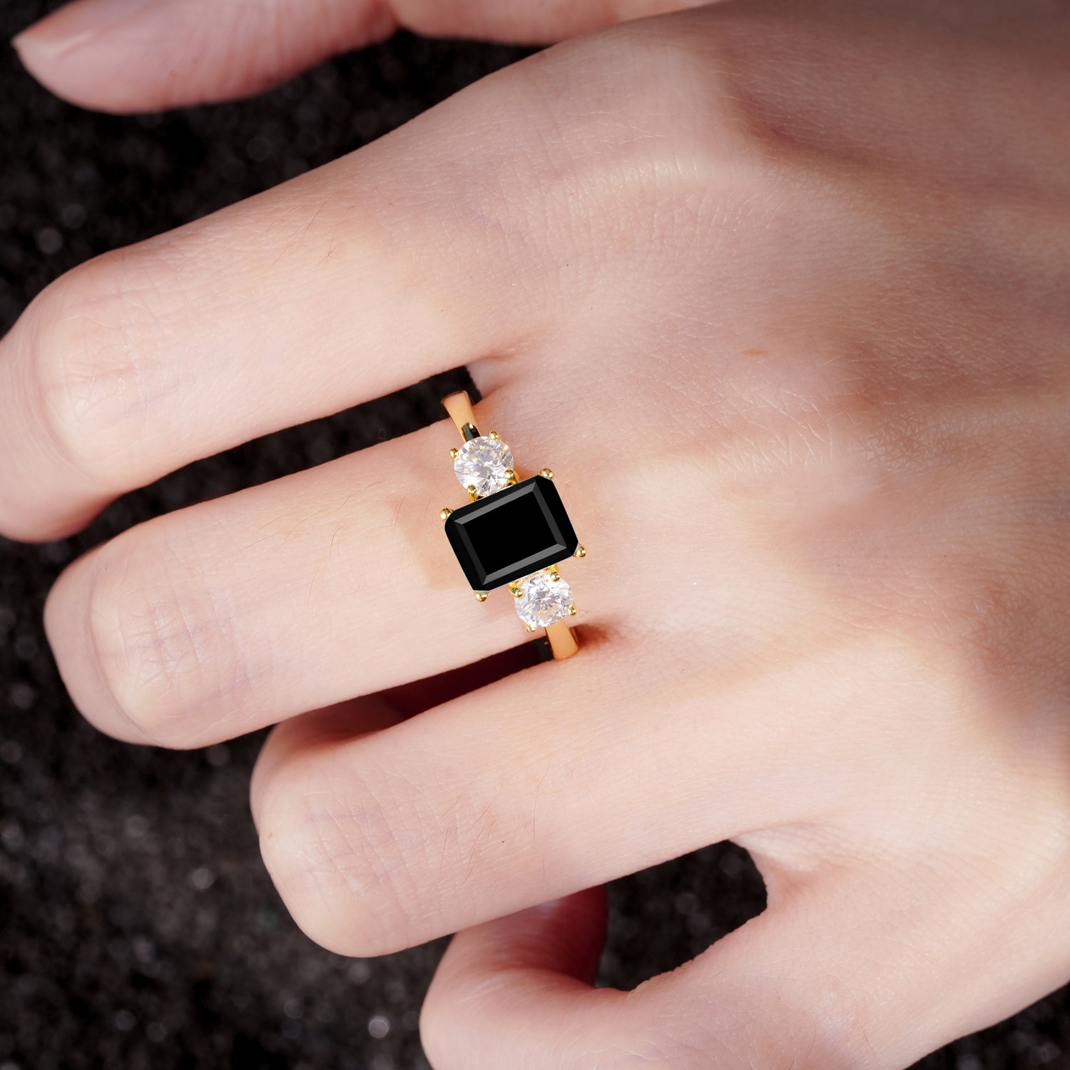 SR09241 Black Onyx Ring - Rose-Gold