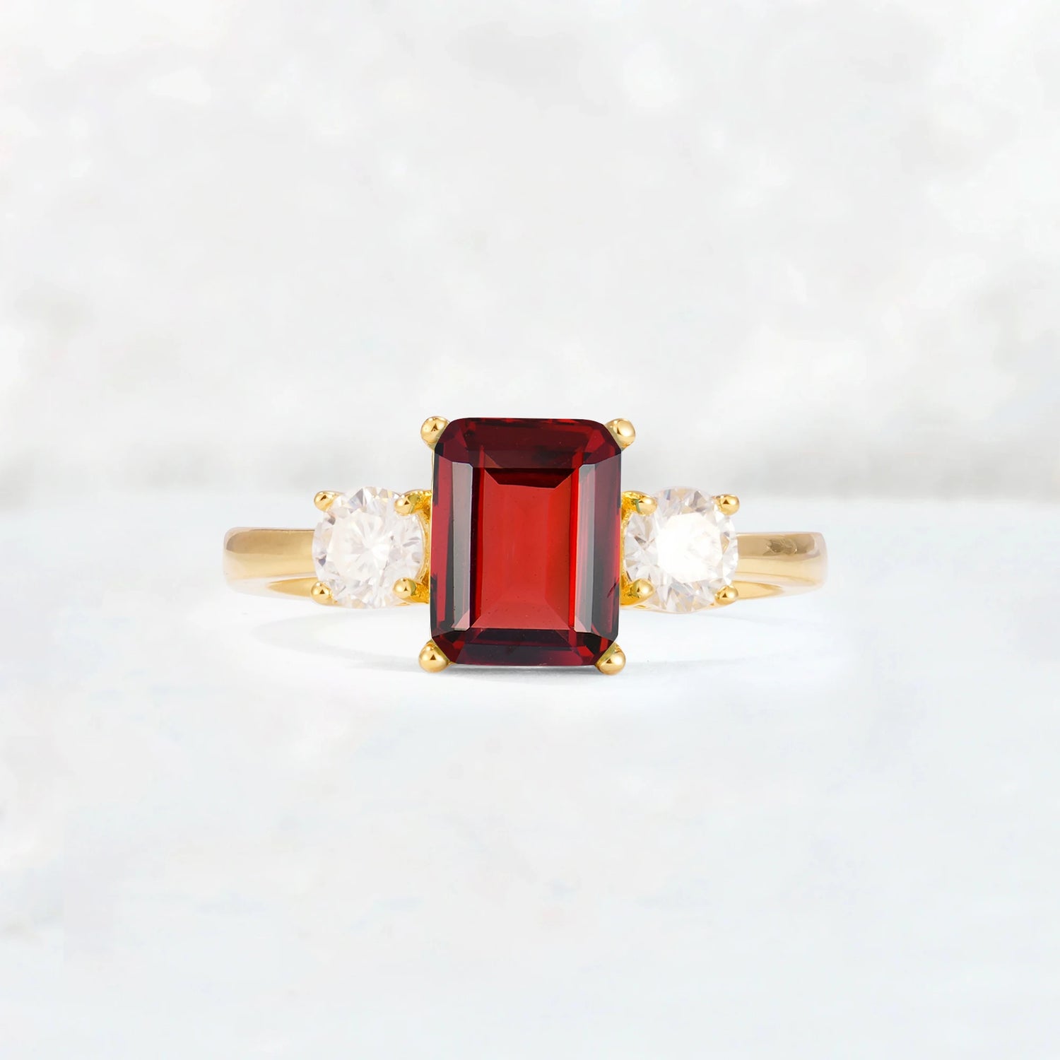 Emerald Cut Three Stone Garnet Engagement Ring Anniversary Jewelry Gift