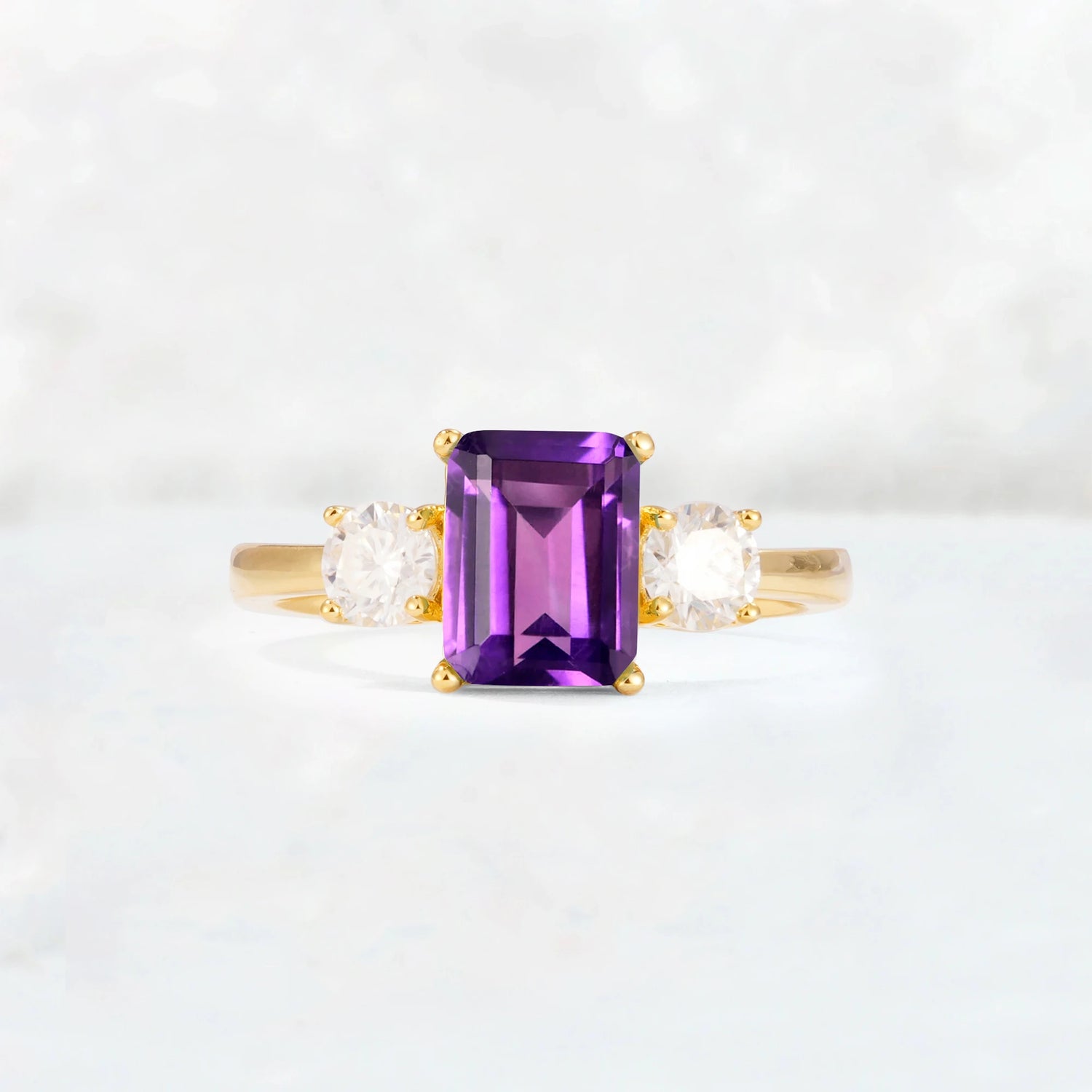 Emerald Cut Three Stone Amethyst Engagement Ring Anniversary Jewelry Gift