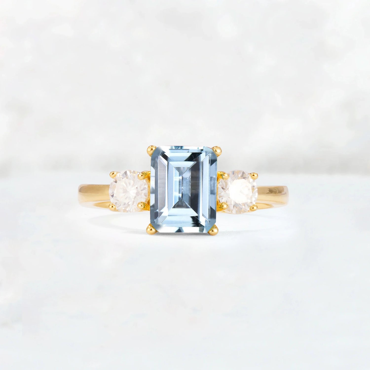 Emerald Cut Three Stone Aquamarine Engagement Ring Anniversary Jewelry Gift