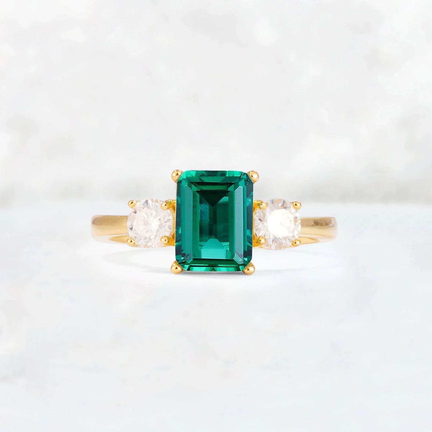 Emerald Cut Three Stone Emerald Engagement Ring Anniversary Jewelry Gift